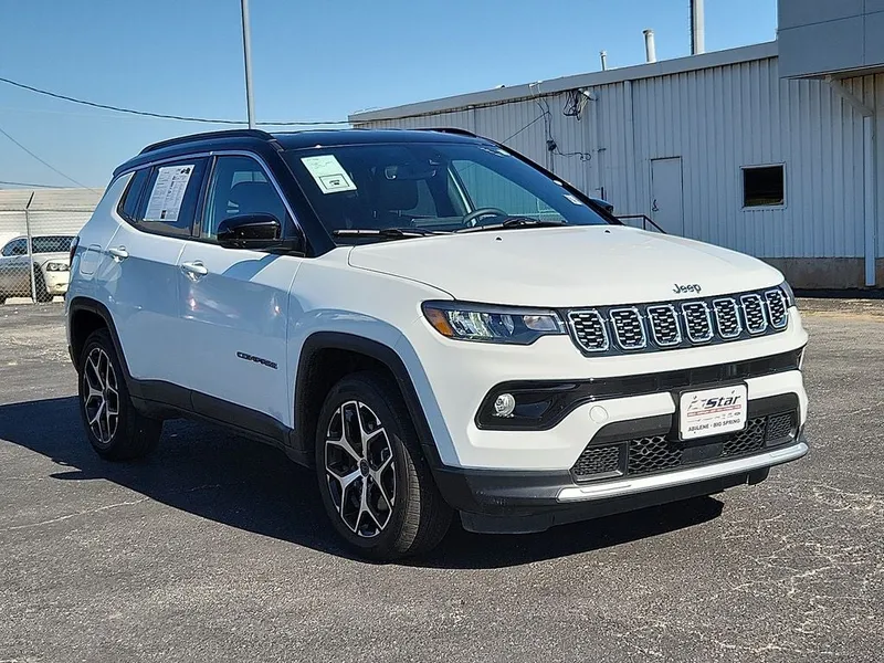 2025 Jeep Compass Limited in Bright White Clearcoat — front three-quarter view
