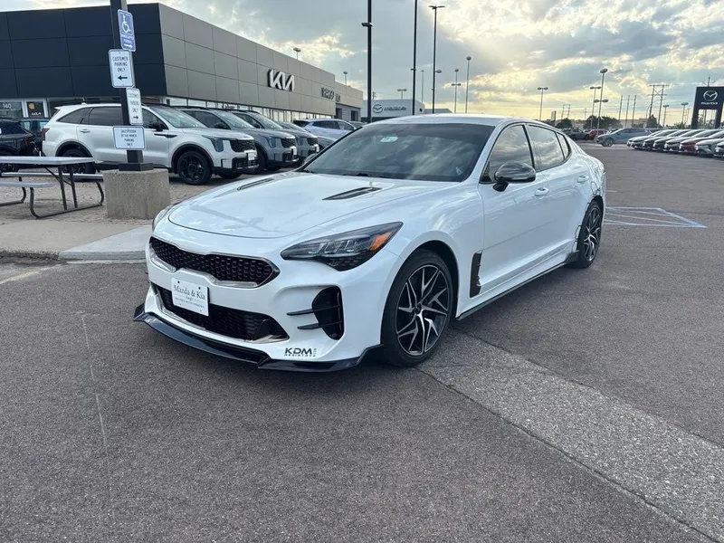 2023 Kia Stinger GT-Line in Snow White Pearl — front three-quarter view
