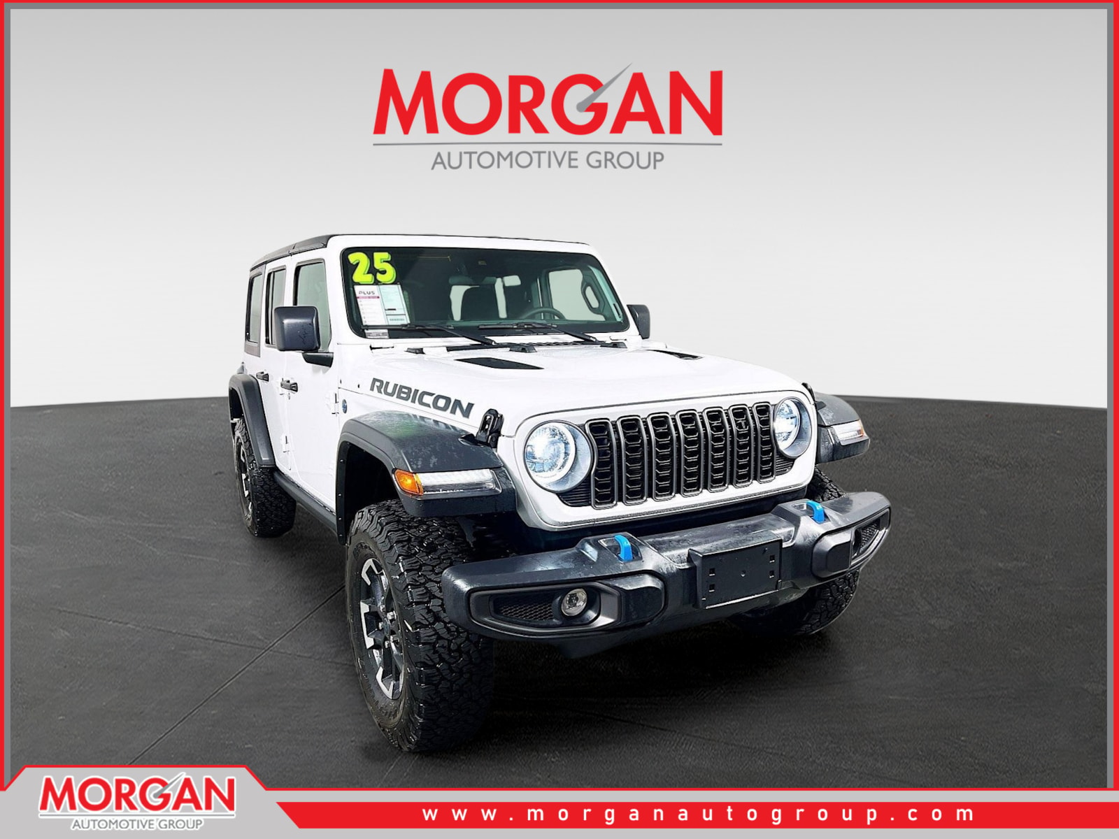 2025 Jeep Wrangler Rubicon 4xe in White/off-white — front three-quarter view