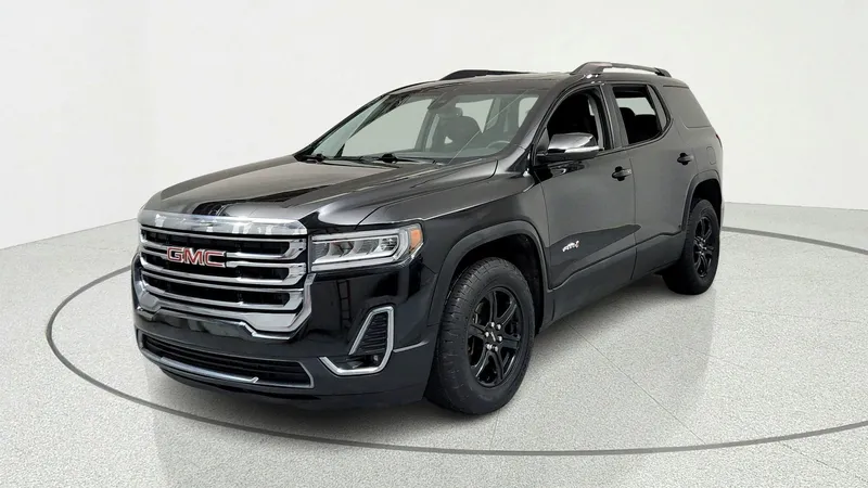 2020 GMC Acadia AT4 in Ebony Twilight Metallic — front three-quarter view