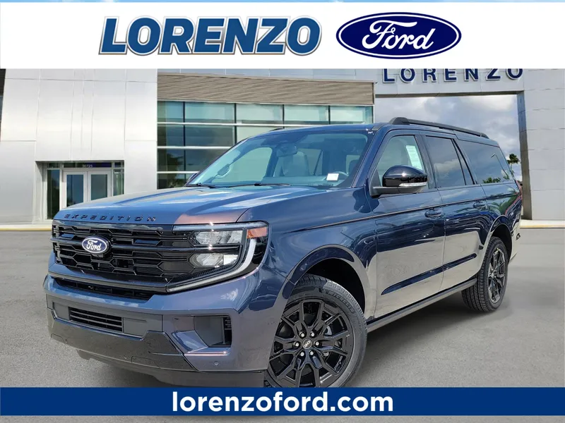 2027 Ford Expedition Max Platinum in Blue Ember Metallic — front three-quarter view