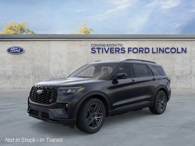 2026 Ford Explorer ST in Agate Black Metallic — front three-quarter view
