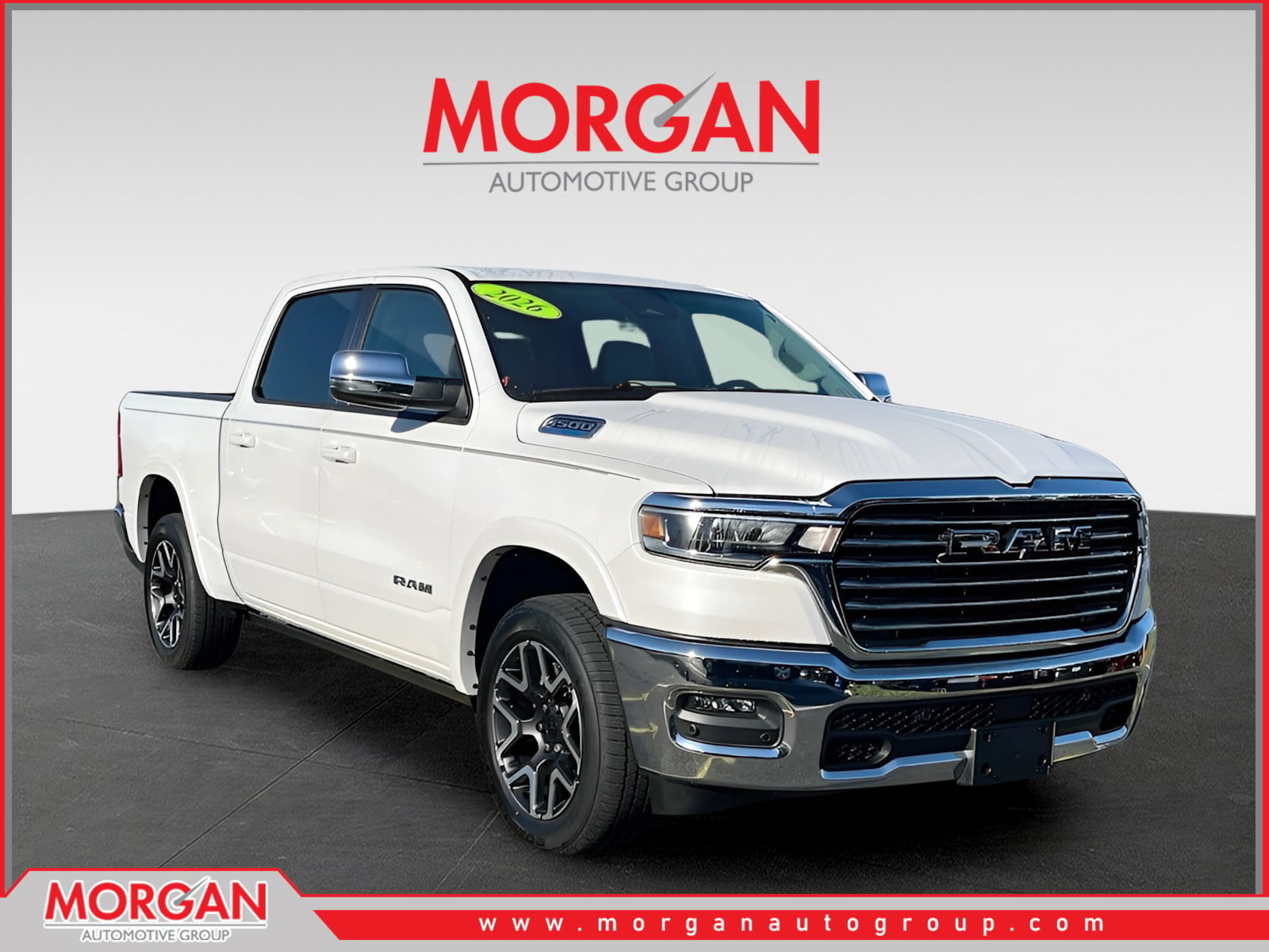 2026 Ram 1500 Laramie in White — front three-quarter view