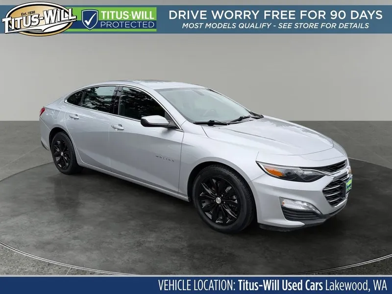 2022 Chevrolet Malibu LT in Silver Ice — front three-quarter view