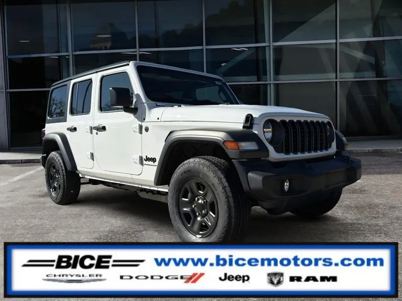 2026 Jeep Wrangler Sport in Bright White Clear-Coat Exterior Paint — front three-quarter view