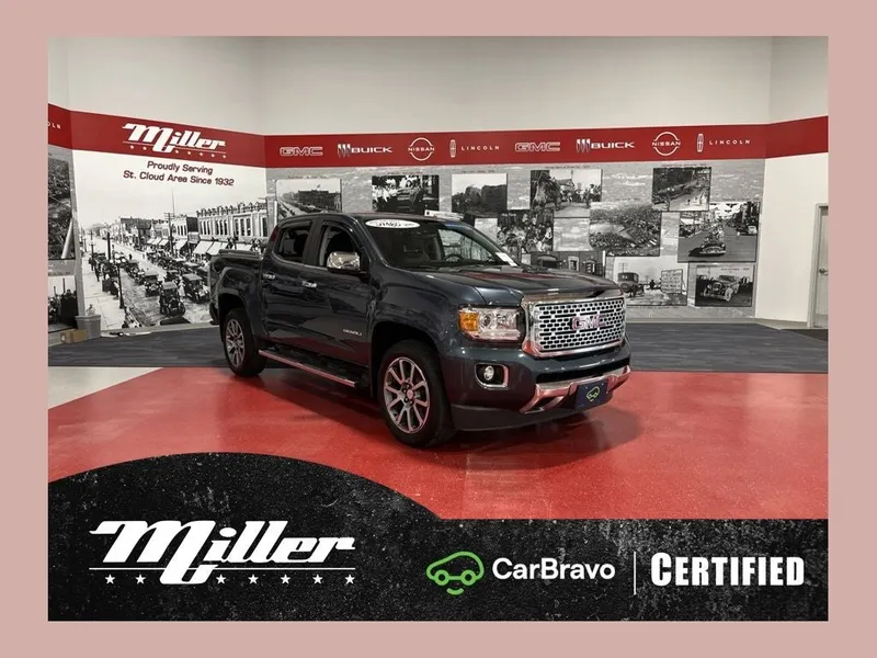 2019 GMC Canyon Denali in Dark Sky Metallic — front three-quarter view