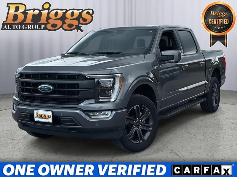 2023 Ford F-150 LARIAT in Carbonized Gray Metallic — front three-quarter view
