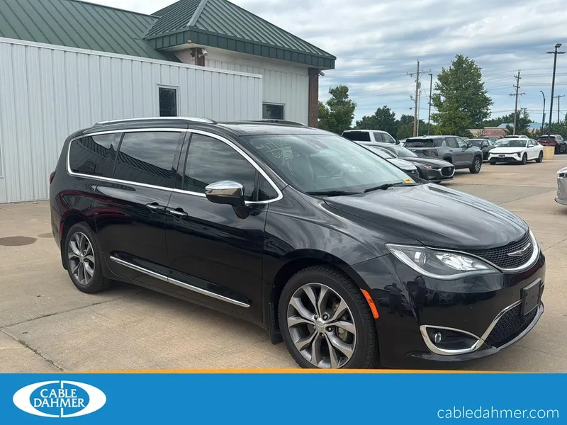 2017 Chrysler Pacifica Limited in Brilliant Black Crystal Pearlcoat — front three-quarter view