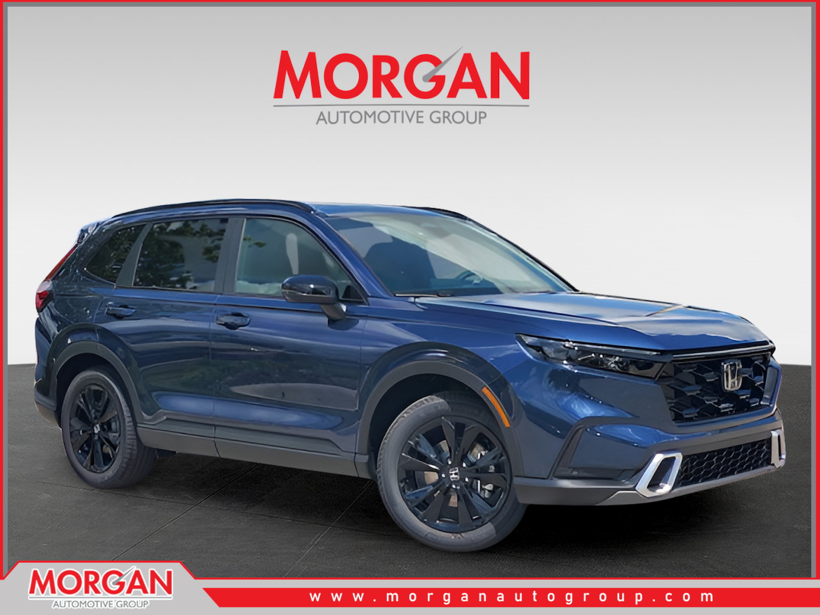 2026 Honda CR-V Hybrid Sport Touring in Canyon River Blue Metallic — front three-quarter view