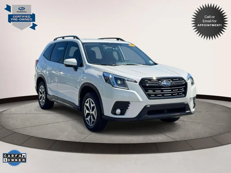 2023 Subaru Forester Premium CVT in White — front three-quarter view