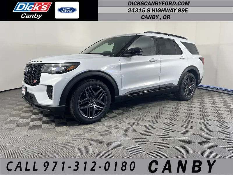 2026 Ford Explorer ST in Space White Metallic — front three-quarter view