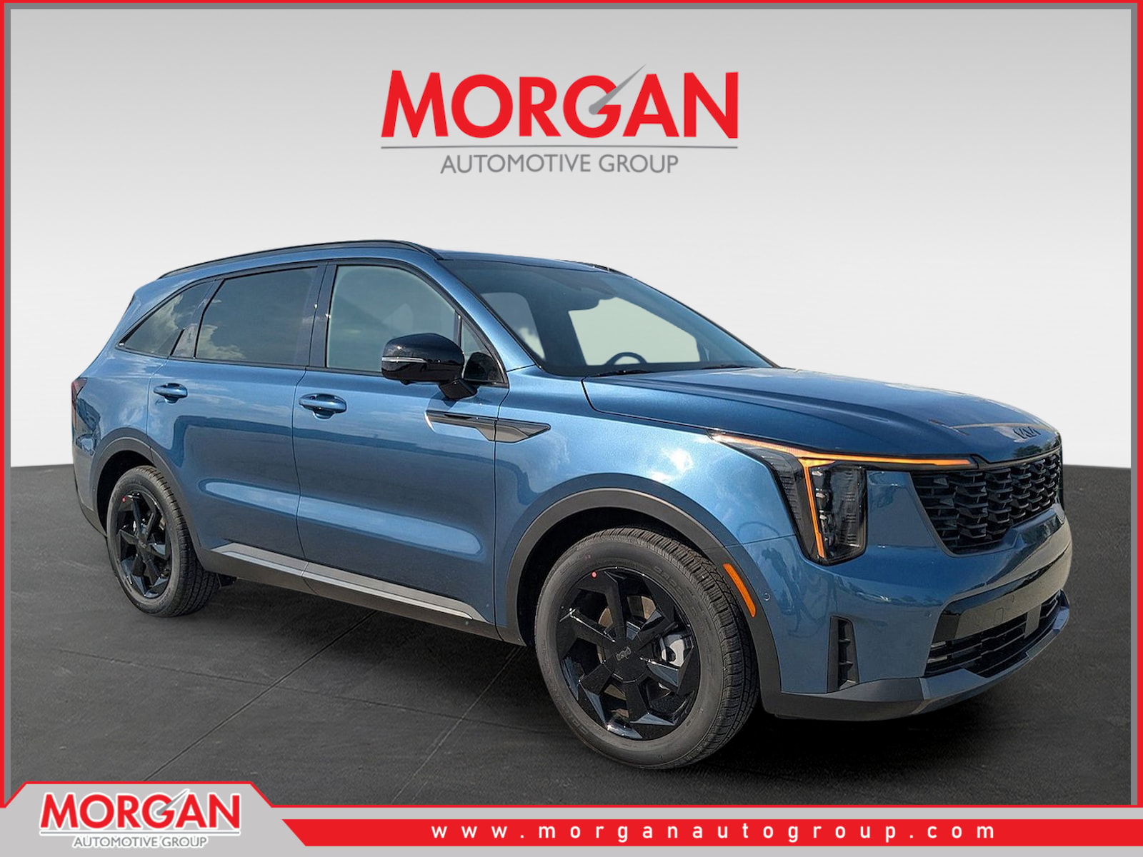2026 Kia Sorento Hybrid X-Line SX Prestige in Mineral Blue — front three-quarter view