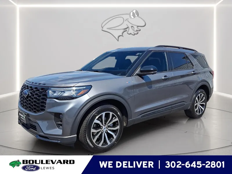 2025 Ford Explorer ST-Line in Carbonized Gray — front three-quarter view