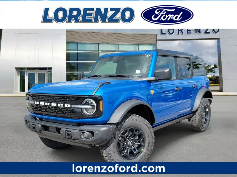 2026 Ford Bronco Badlands in Velocity Blue Metallic — front three-quarter view