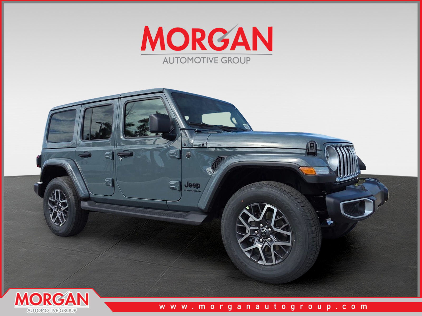 2026 Jeep Wrangler Sahara in Gray — front three-quarter view