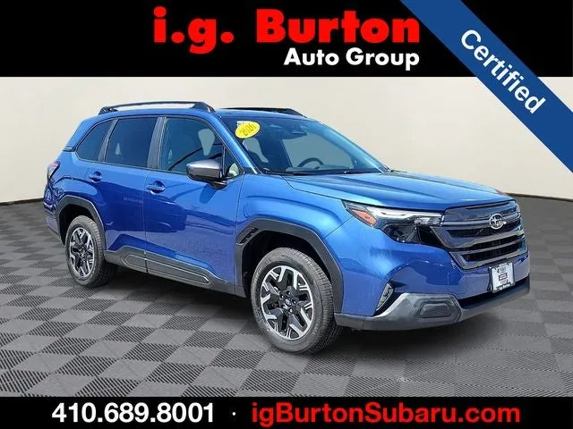 2026 Subaru Forester Premium in Blue Pearl — front three-quarter view