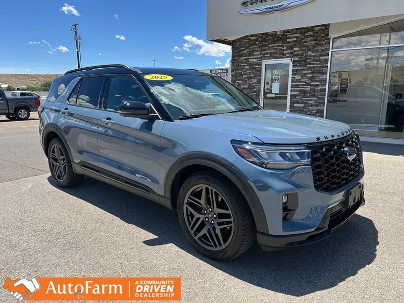 2025 Ford Explorer ST in Vapor Blue Metallic — front three-quarter view