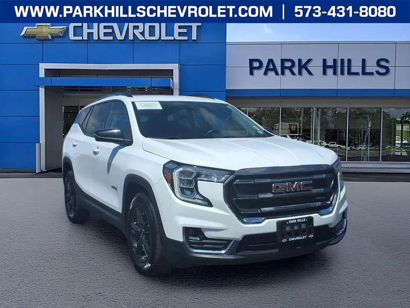 2023 GMC Terrain AT4 in Summit White — front three-quarter view