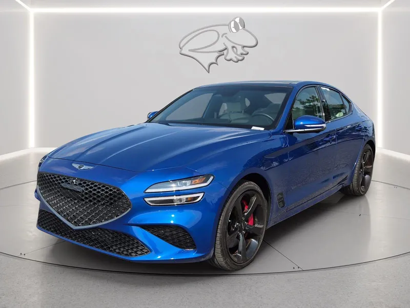 2026 Genesis G70 3.3T Sport Prestige in Kawah Blue — front three-quarter view