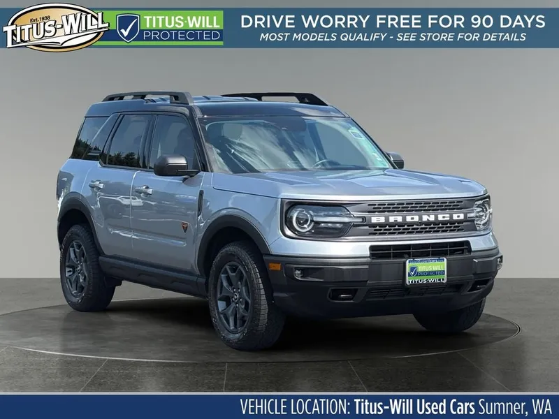 2022 Ford Bronco Sport Badlands in Silver Metallic — front three-quarter view
