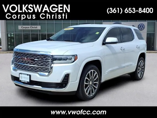 2021 GMC Acadia Denali in White Frost Tricoat — front three-quarter view