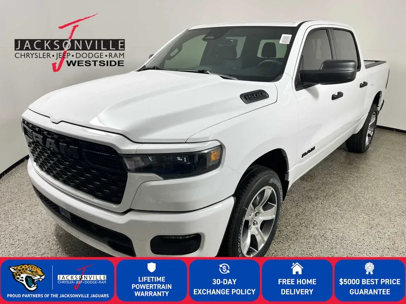 2026 RAM 1500 Express in Bright White Clear-Coat Exterior Paint — front three-quarter view