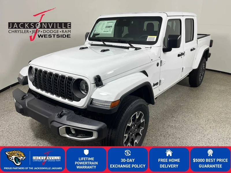 2026 Jeep Gladiator Sahara in Bright White Clear-Coat Exterior Paint — front three-quarter view