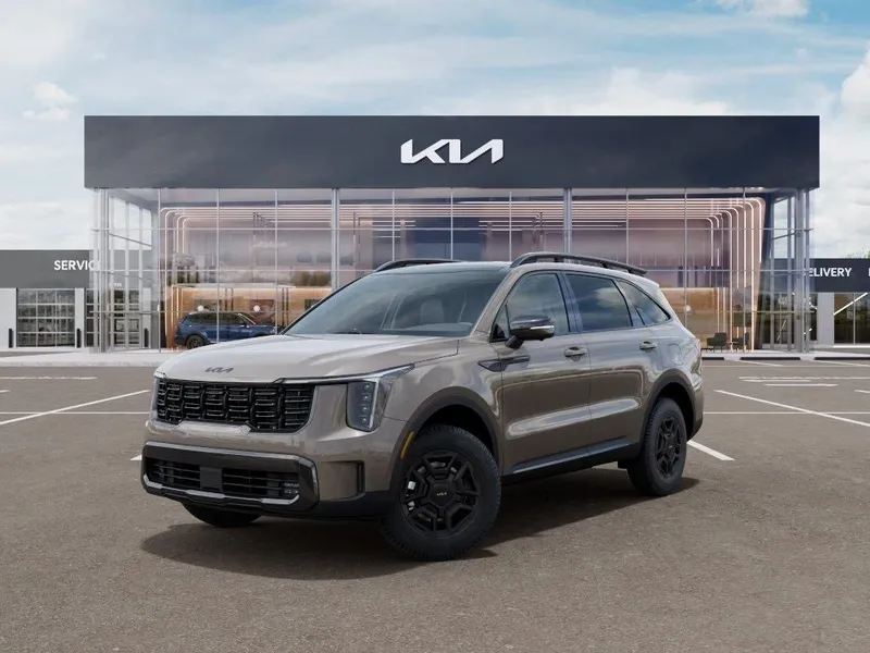 2026 Kia Sorento X-Pro SX Prestige in Road Rider Brown — front three-quarter view