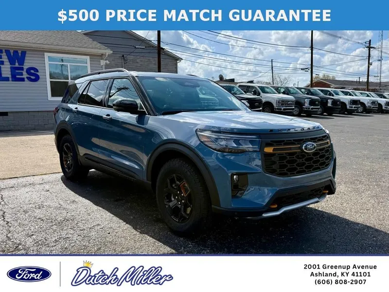 2026 Ford Explorer Tremor in Vapor Blue Metallic — front three-quarter view