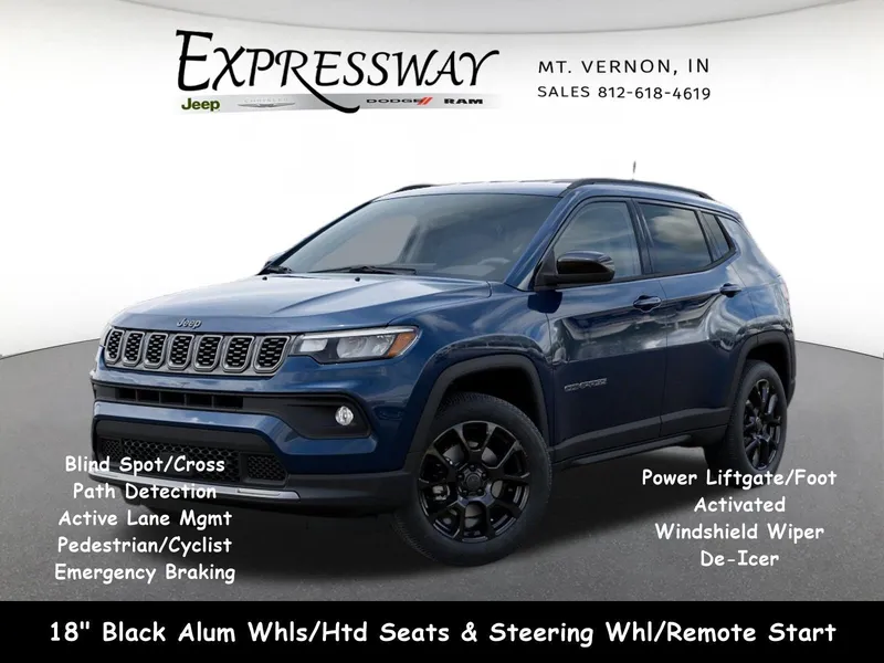 2026 Jeep Compass Latitude Altitude in Fathom Blue Pearl-Coat Exterior Paint — front three-quarter view