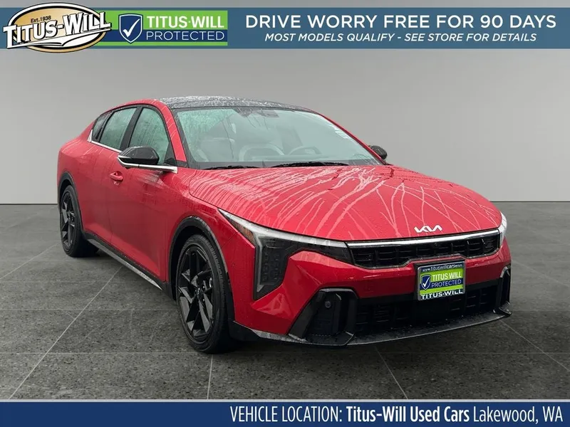2025 Kia K4 GT-Line Turbo in Currant Red — front three-quarter view